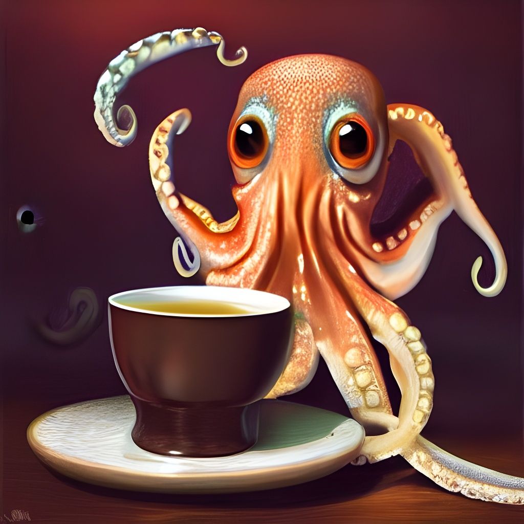 Cute Baby Octopus's Nighttime Tea Party