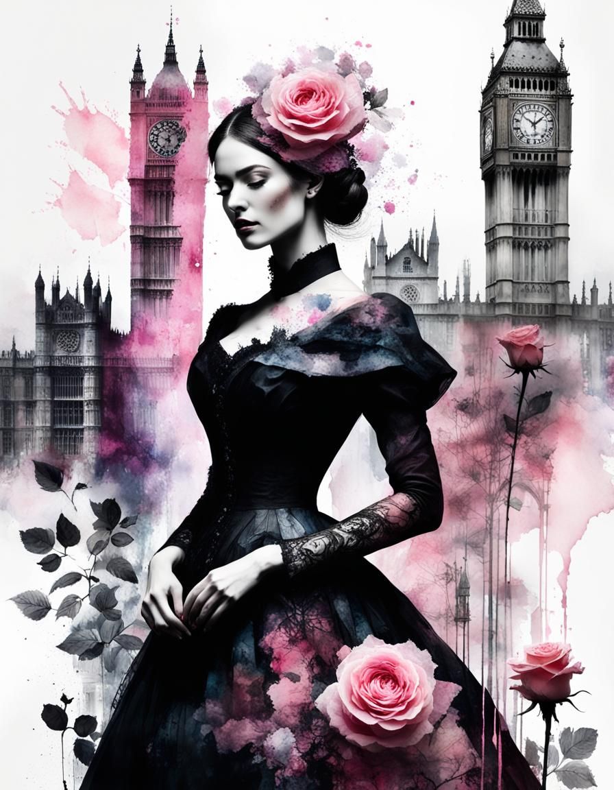 Victorian Silhouette with London and Roses