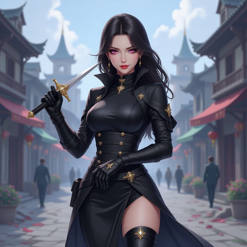 Mature Female Assassin in Tactical Gear, Anime Style