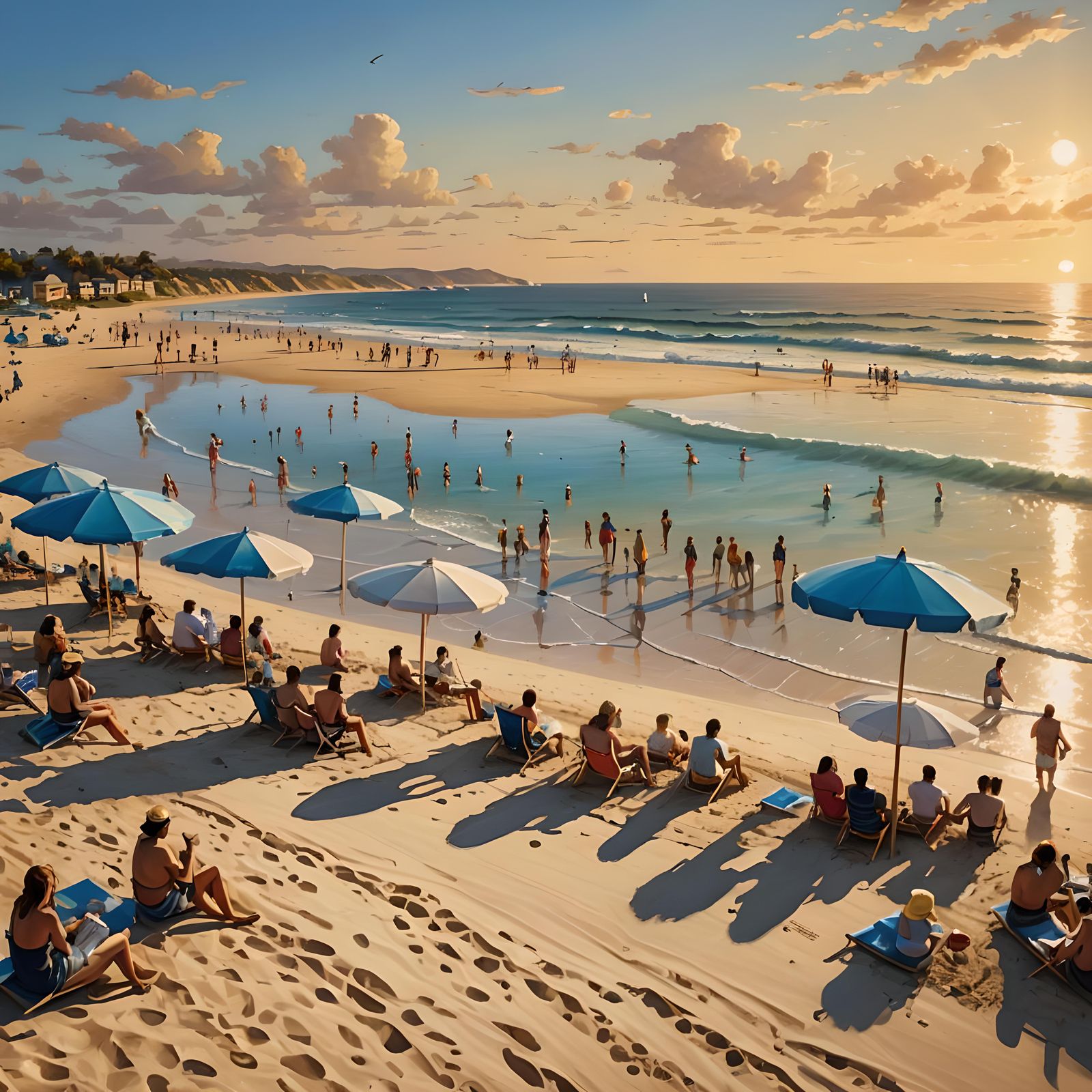 Golden Sunset on a Crystal Beach: Hyperrealistic Art