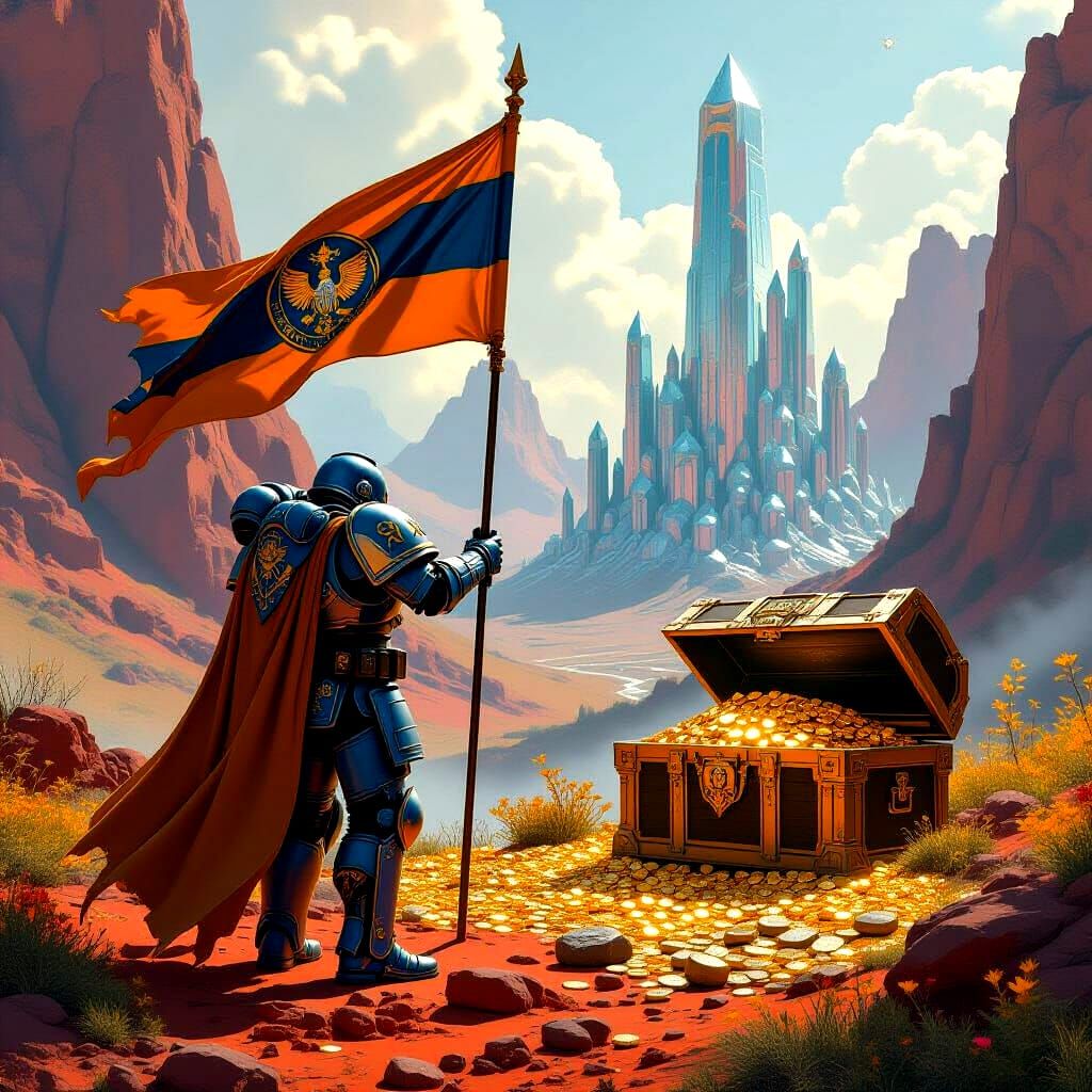 Space Marine Claiming Alien Planet as Concept Art