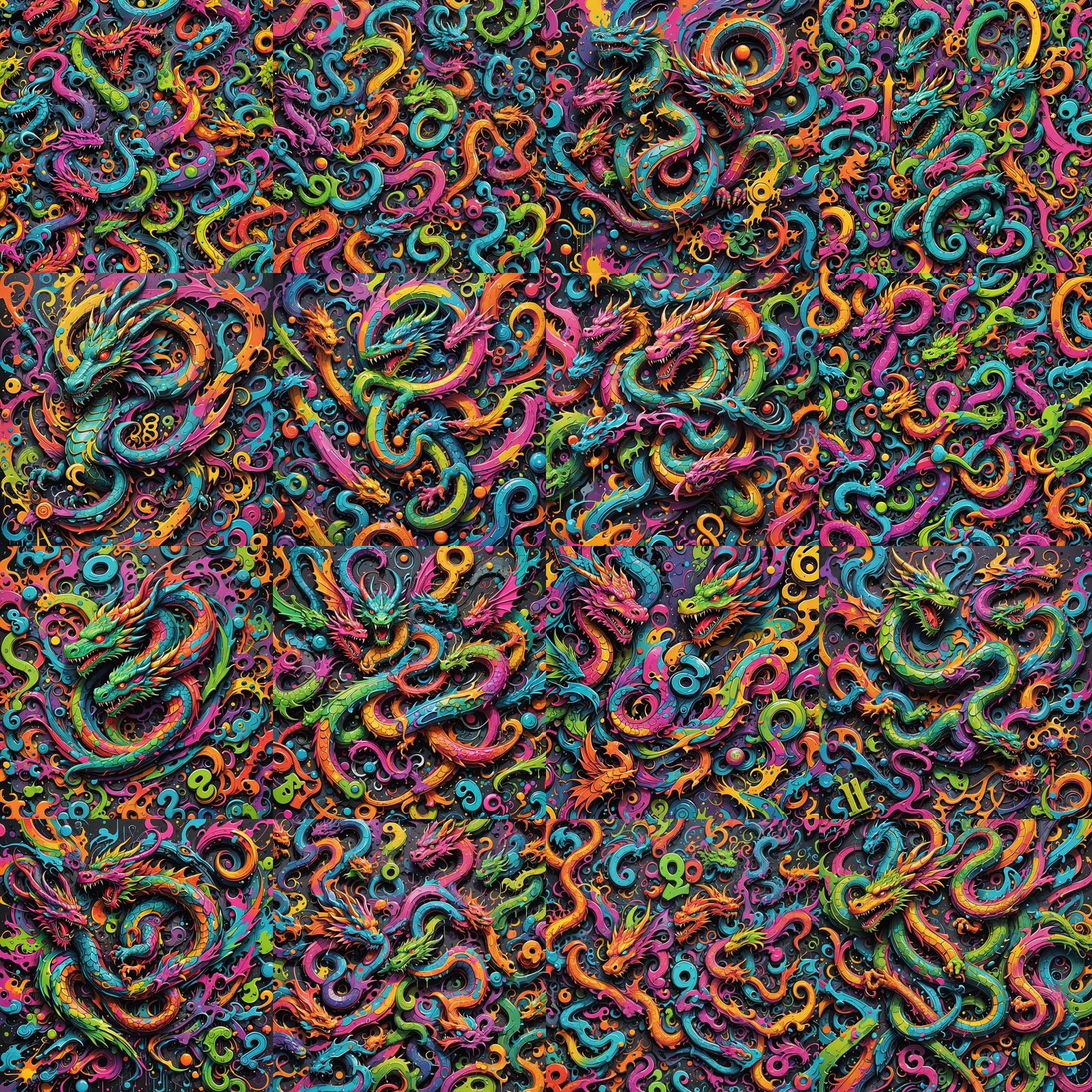 Neon Dragons Numerology Deck in Graffiti Style