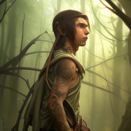 Detailed Portrait of an Elf Warrior in Forest