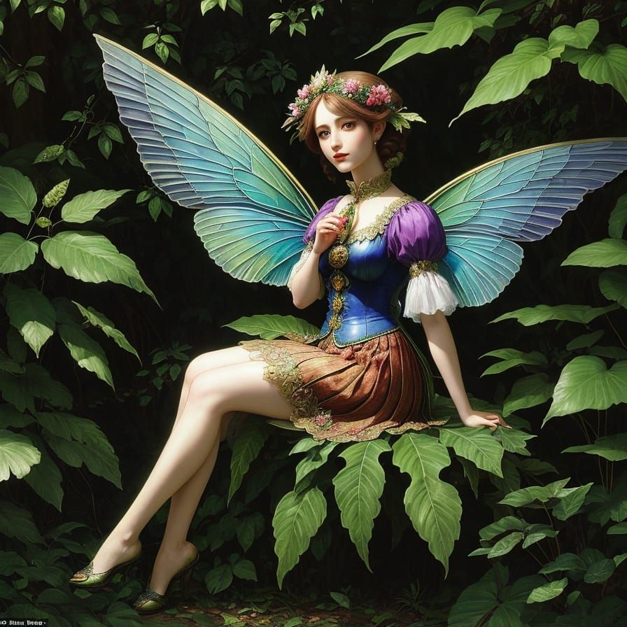 Fairy Blowing Bubblegum in Pre-Raphaelite Style