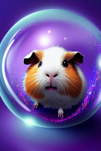 Guinea Pig in Astral Bubble: Digital Illustration