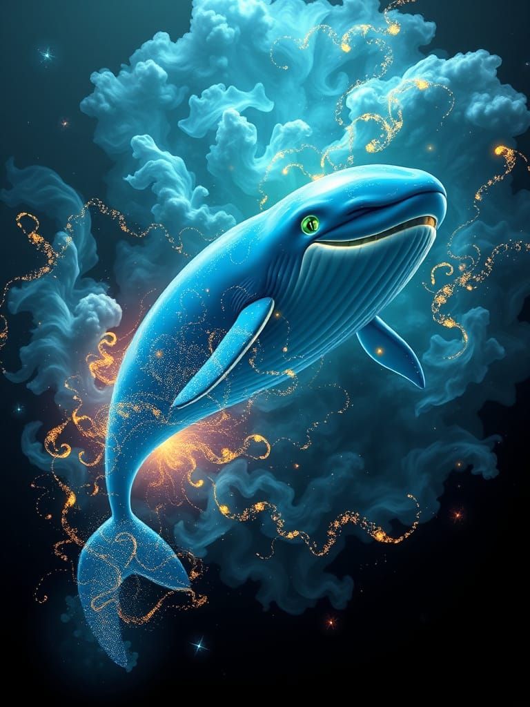 Ethereal Whale Leaps Through Neon Nebula