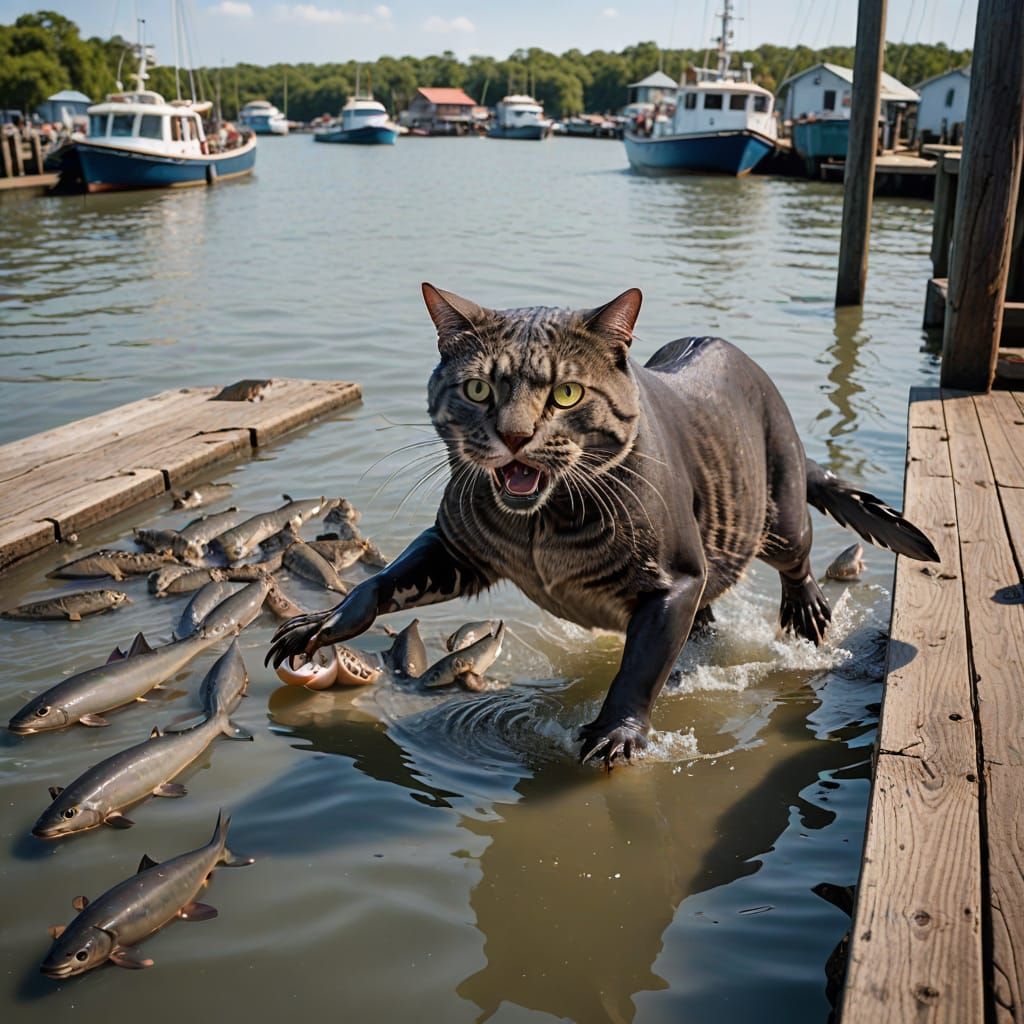 Walking Catfish Escapes Wharf Cats