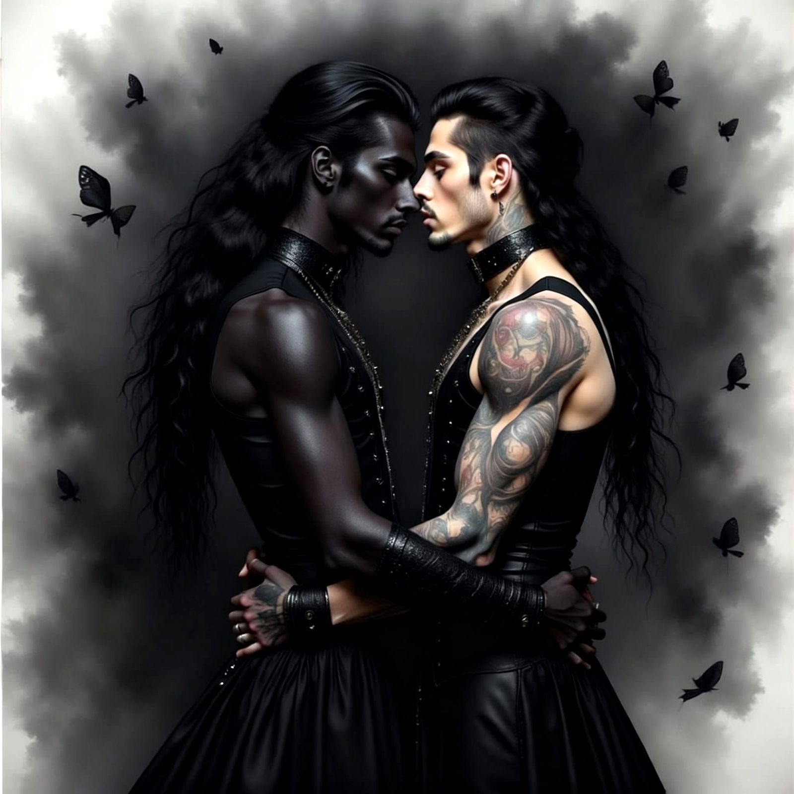 Goth Men Embrace in Watercolor Oil Painting