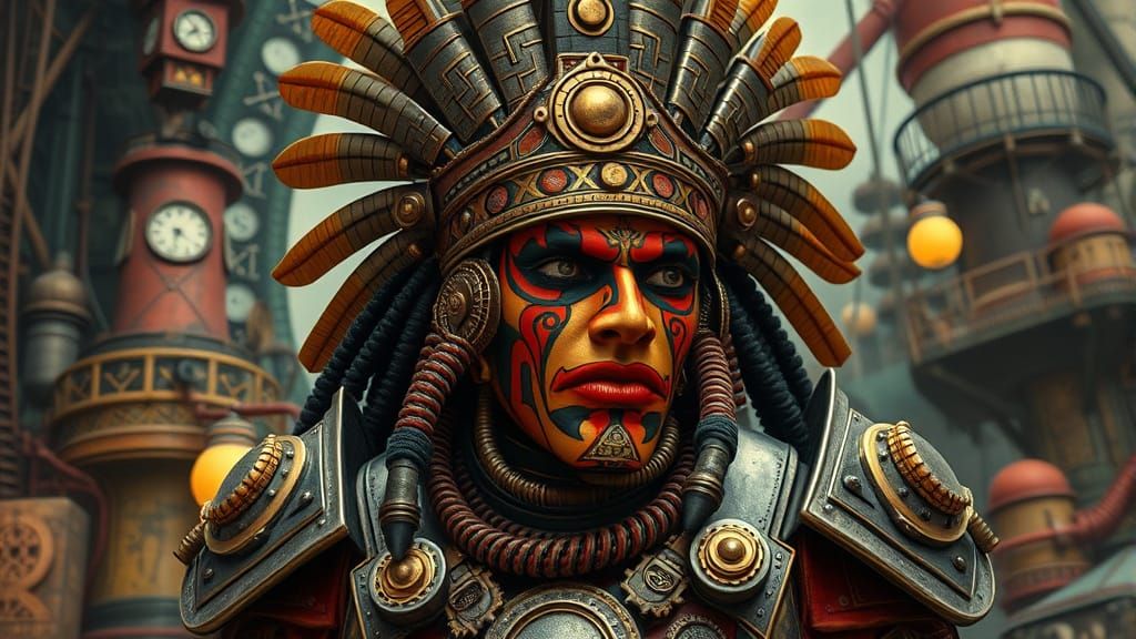 Steampunk Aztec Warrior with Tribal Markings