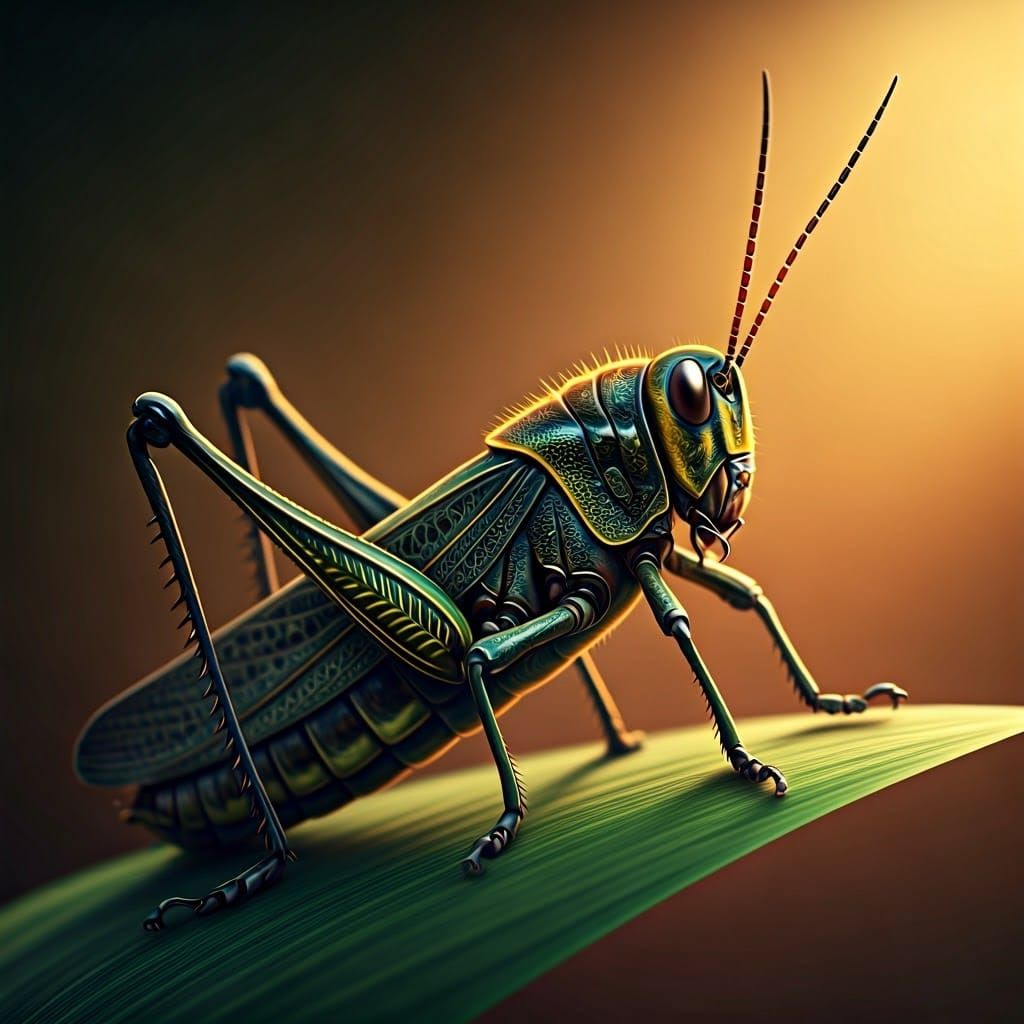 Hyperrealistic 3D Grasshopper with Intricate Detail in 8k