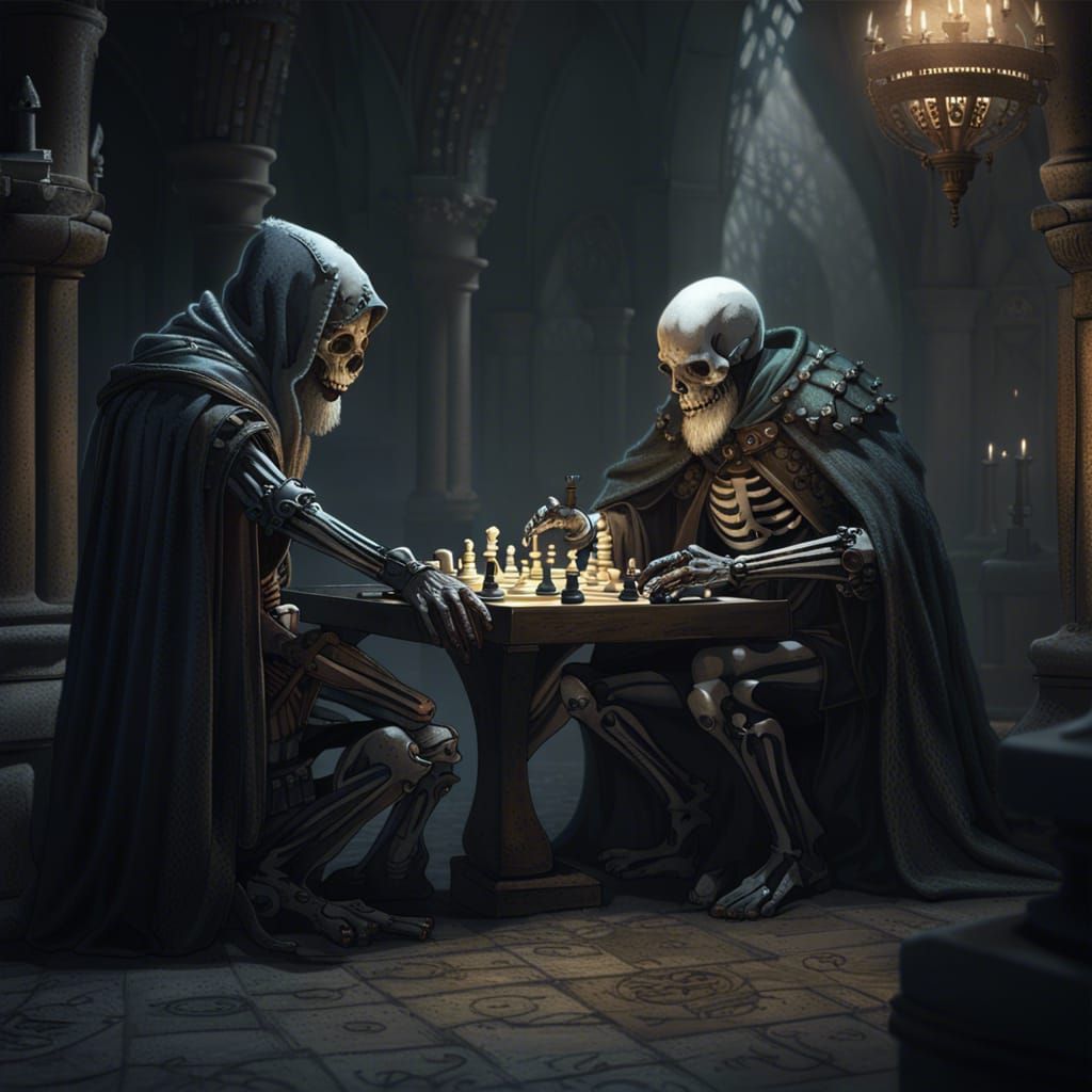 Crypt Chess Match in Dark Fantasy Style