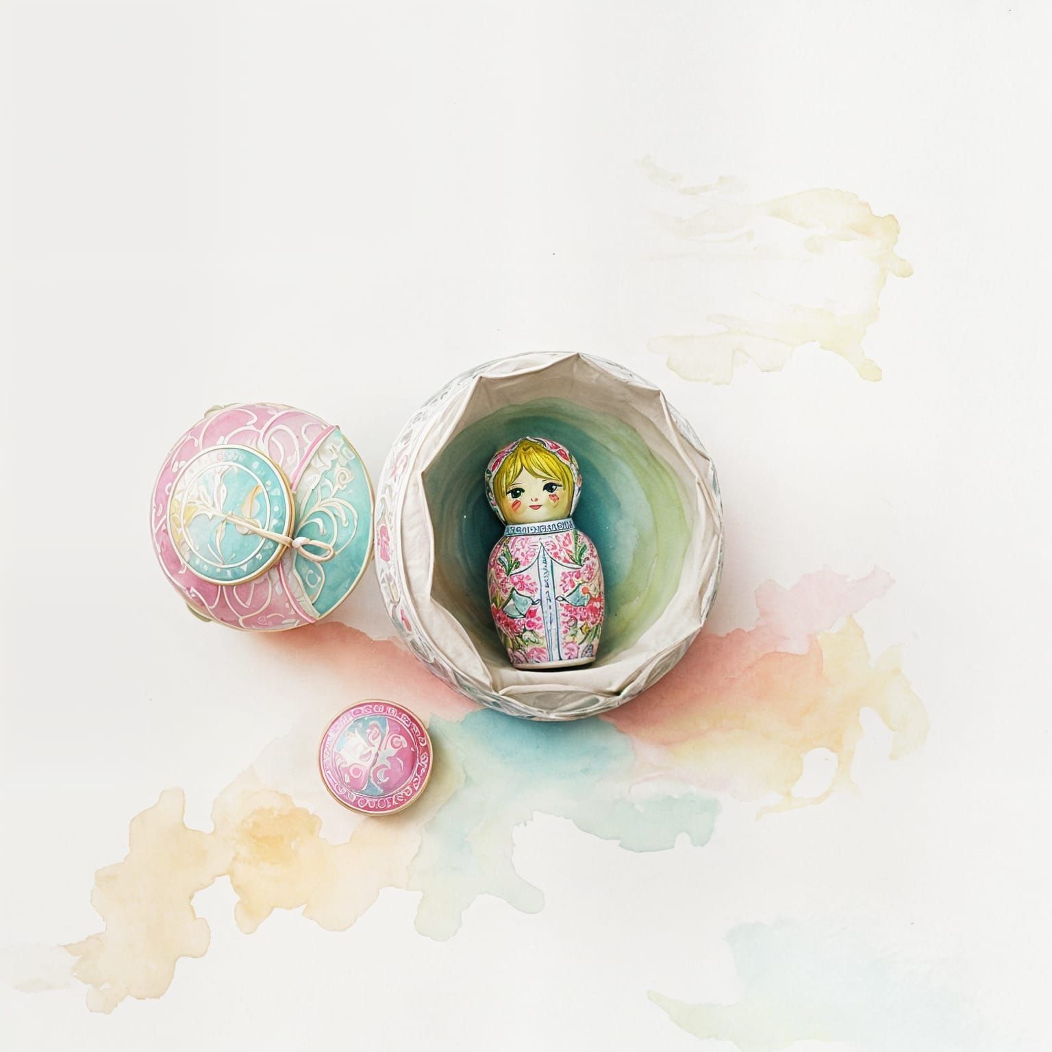 Watercolor Russian Doll Layers in Pastel Colors