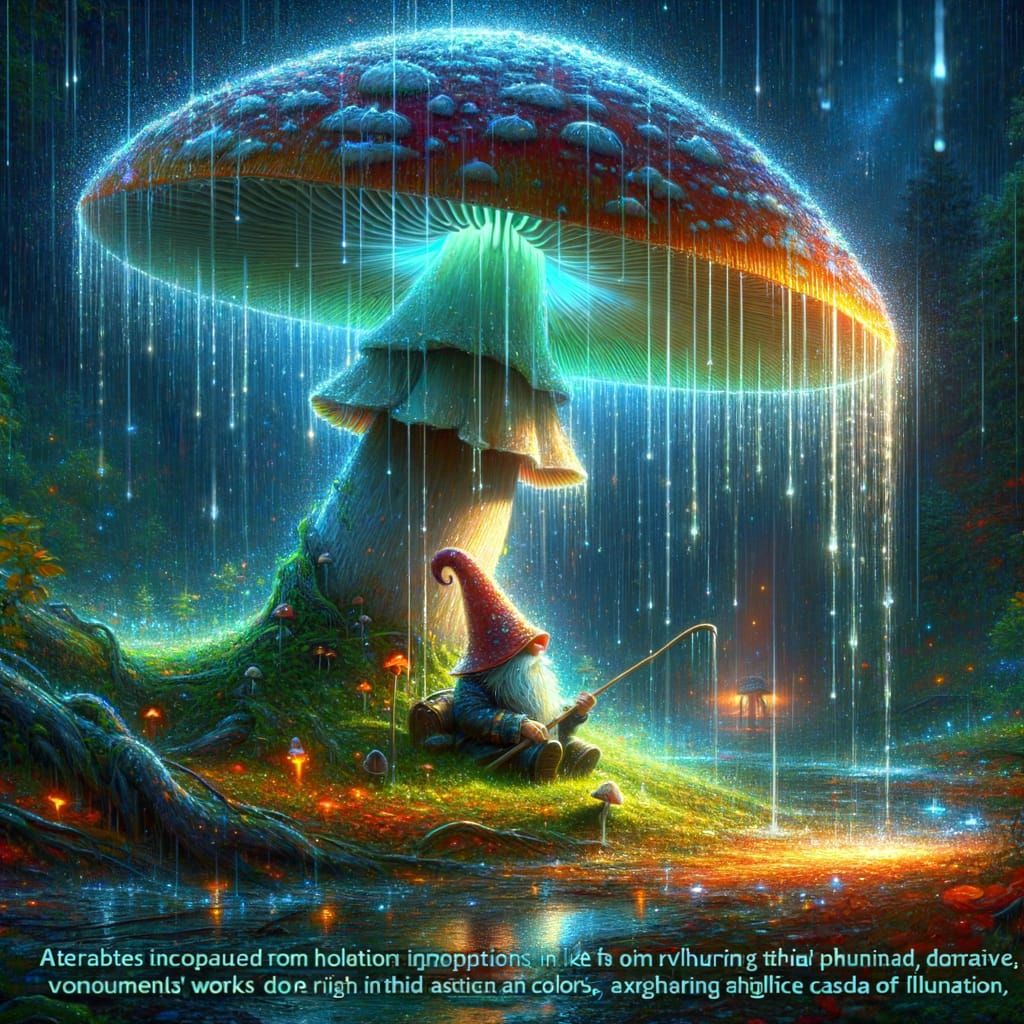 Gnome's Bioluminescent Forest Refuge: Art Nouveau Illustrati...