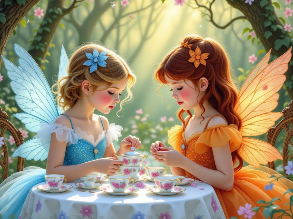 Ice and Fire Fairies Tea Party in Whimsical Garden