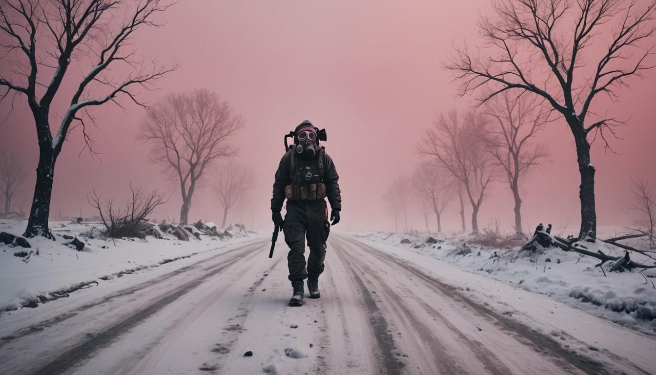 Post-Apocalyptic Survivor in Toxic Winter Landscape