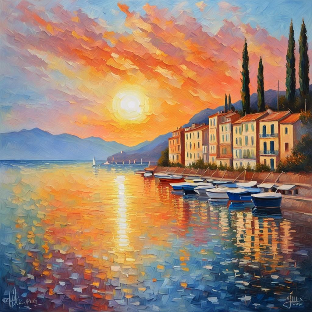 Cote d'Azur Sunset: An Impressionistic Oil Painting