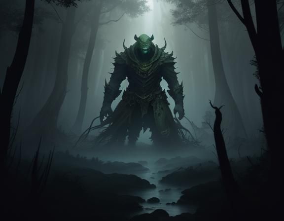 Bullywug in Misty Swamp: Dark Fantasy Concept Art