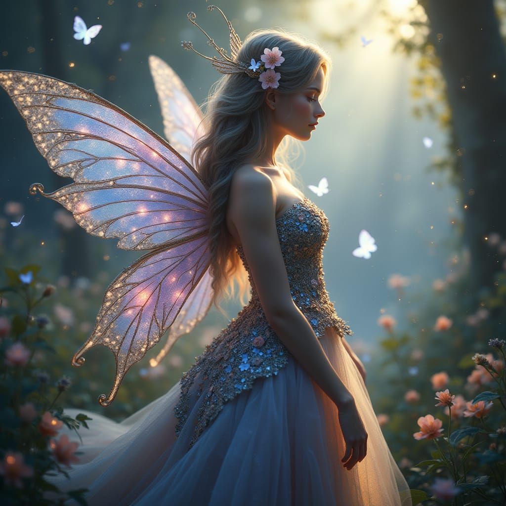Ethereal Fairy Princess in Celestial Garden, Art Nouveau