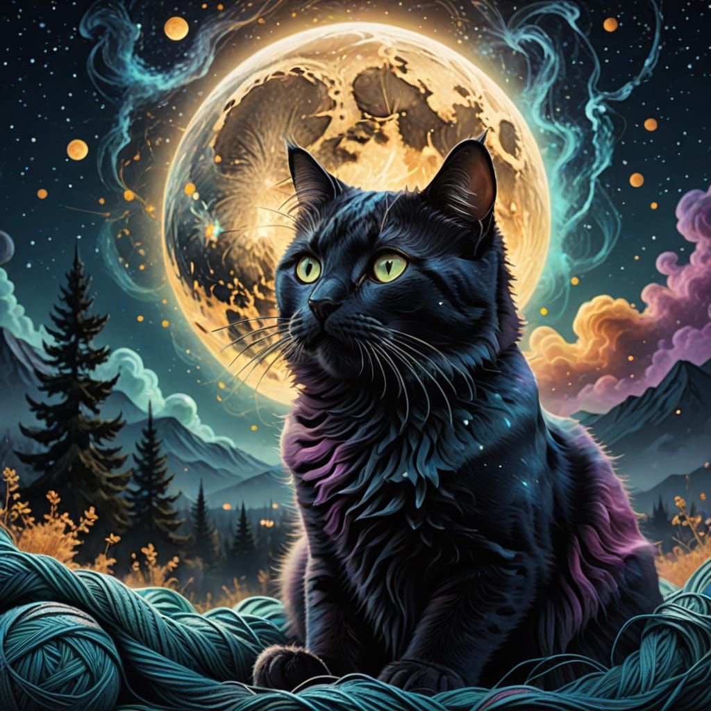 Cosmic Cat Reaches for Celestial Yarn