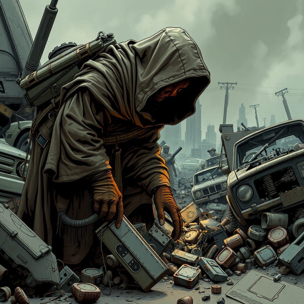 Post-Apocalyptic Jawa Scavenging for Parts