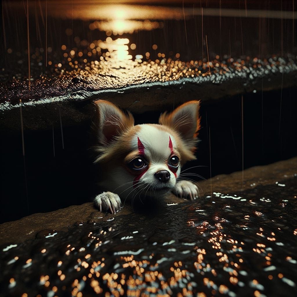 Chihuahua Clown in Storm Drain