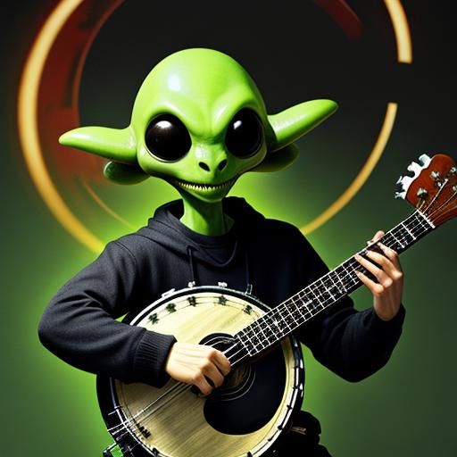 Alien Plays Banjo in AI Generated Image