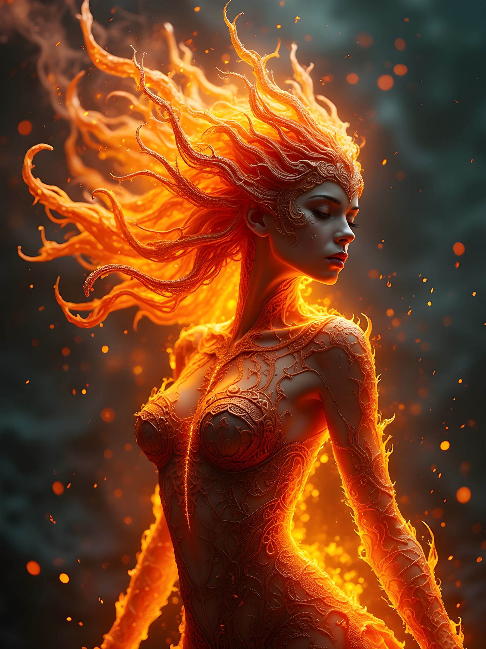 Fiery Fae Creature in Dark Fantasy Style