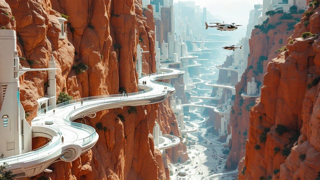 Futuristic Cliff Cityscape with Hyperplastic Architecture