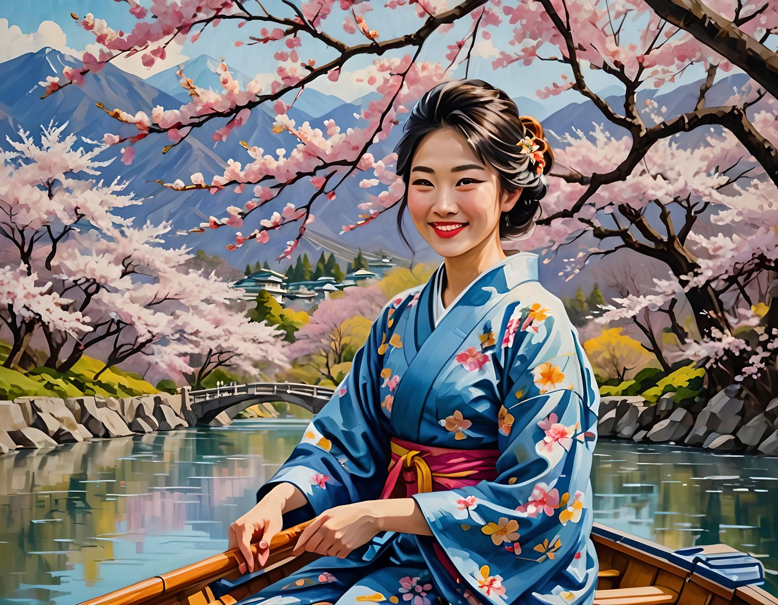 Serene Splendor: Umeko's Radiant Rowboat Journey Through Che...
