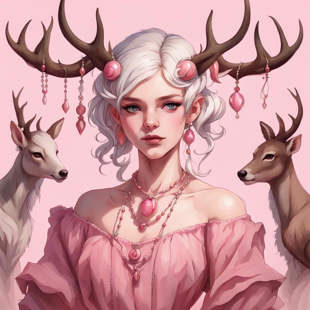 Satyr Girl with Pink Dress and Jewelry