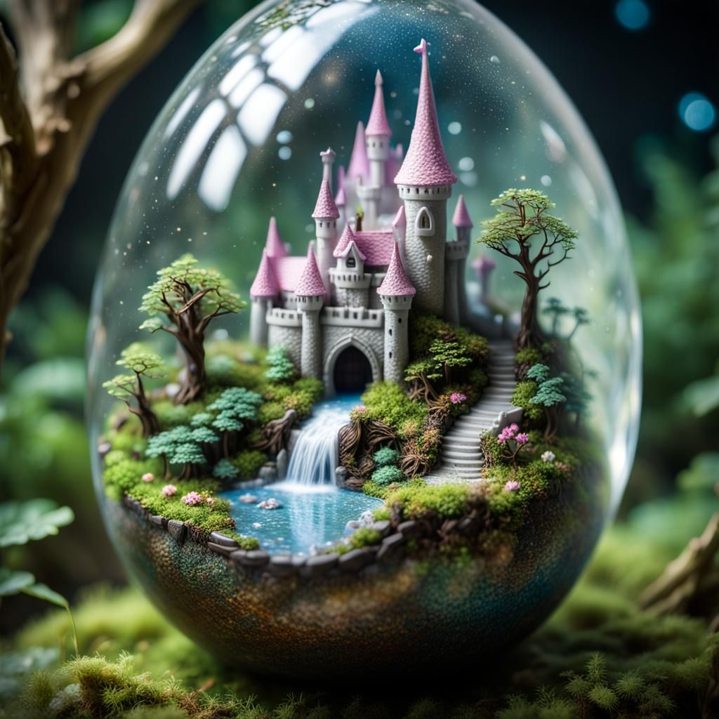 Enchanted Forest Ecosystem Inside a Resin Egg