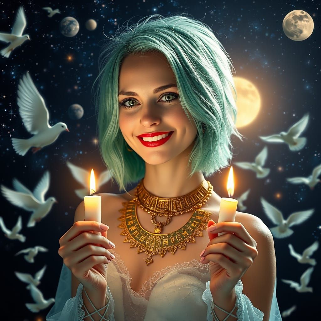 Stunning Portrait of a Woman with Seafoam Green Hair against...