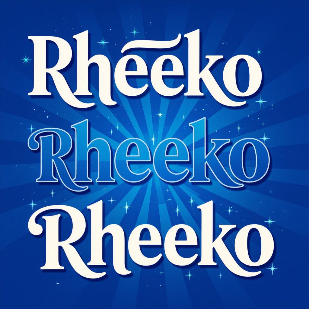 Four Rheeko Name Variations on Blue Background