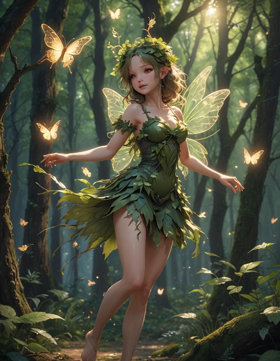 Forest Nymph Dancing: 3D Anime Art
