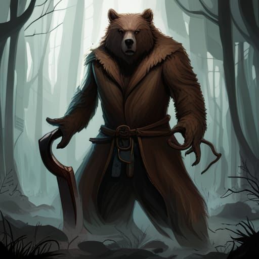 Demonic Werebear Portrait in High Gothic Noir Style