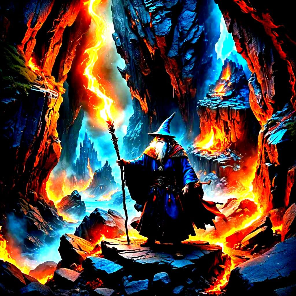 Wizard Casting Fire Bolt in Detailed Fantasy Art