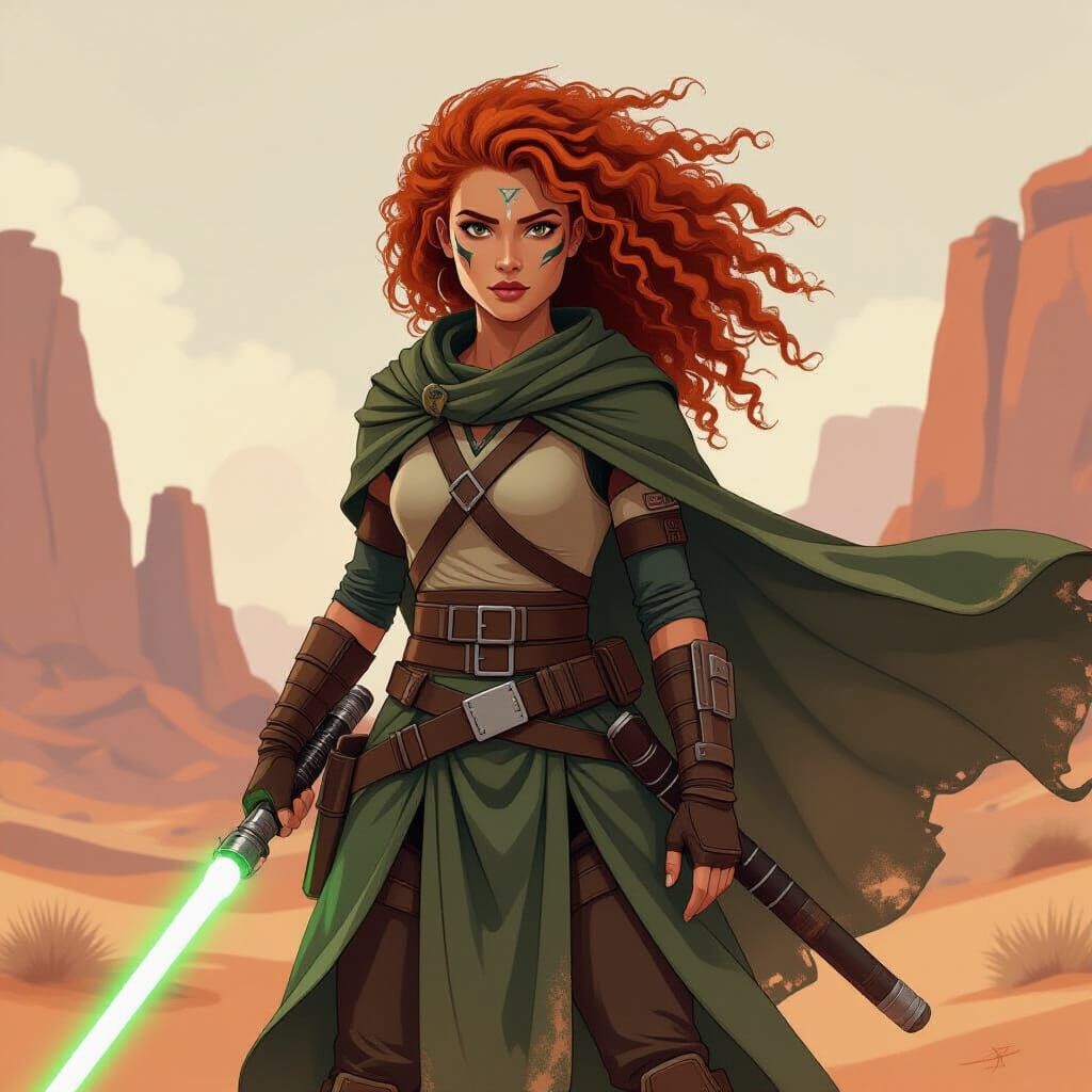 Merida as a Sci-Fi Ranger Wielding a Lightsaber Staff