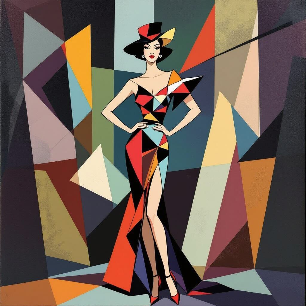 1925 Beauty Style Fashion Illustration in Cubist Abstract St...