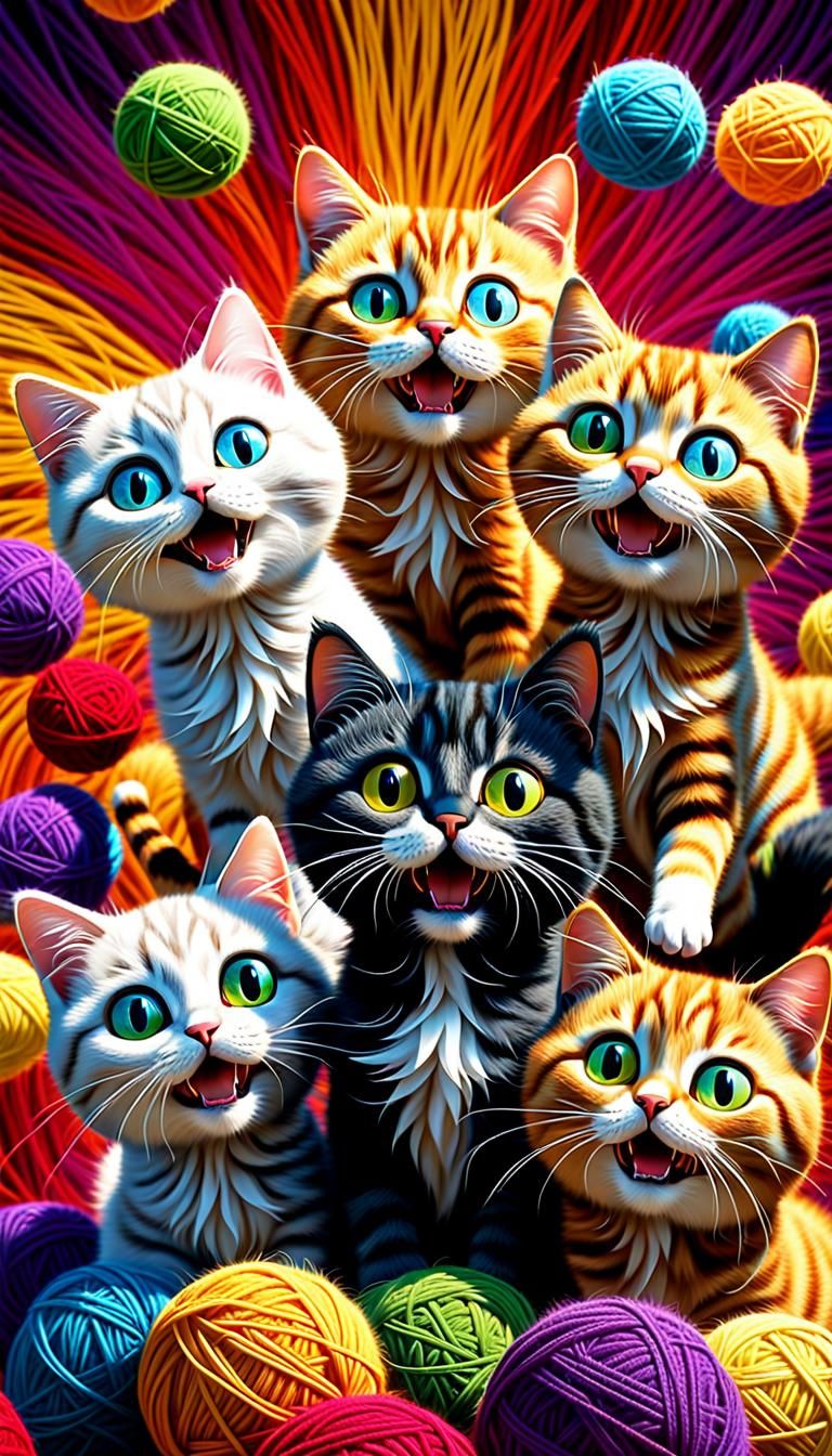Mischievous Googly-Eyed Cats Play with Wool in Whimsical 3D ...