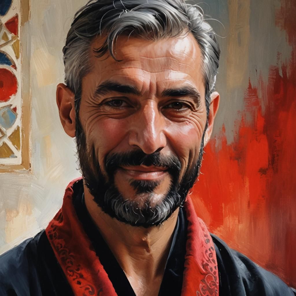 Smiling Turkish Man in Velvet Robes: Impressionist Portrait