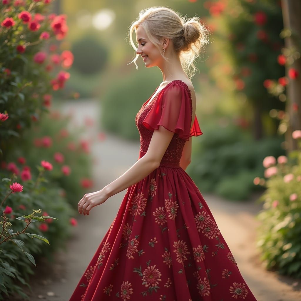 Blonde Woman in Garden, Digital Acrylic Art