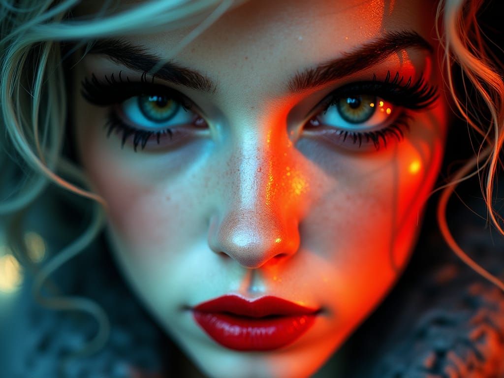 Surreal Woman with Smoldering Gaze and Vibrant Colors