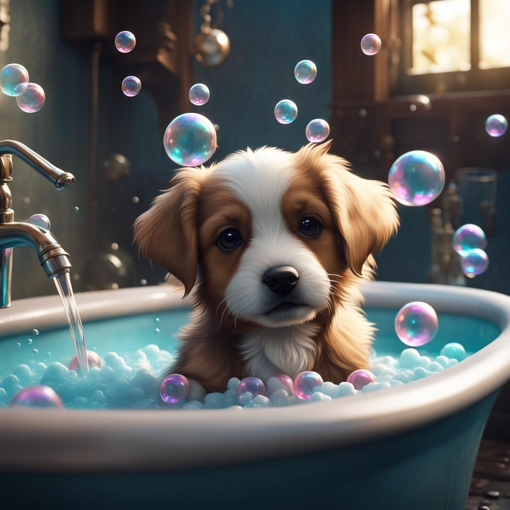 Puppy's Bubble Bath: Detailed Matte Painting