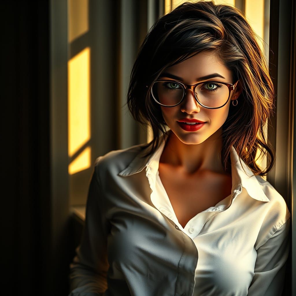 Seductive Woman Poses by Open Window in Moody, Cinematic Sty...