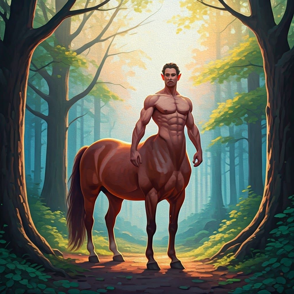 Stately Centaur in Misty Forest Clearing