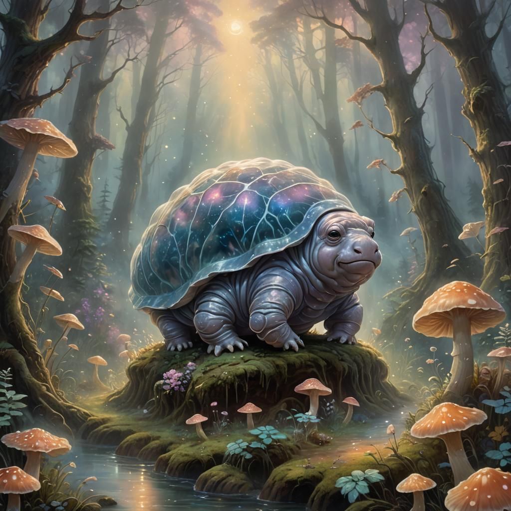 Tardigrade in Mystical Forest, Oil Painting Style