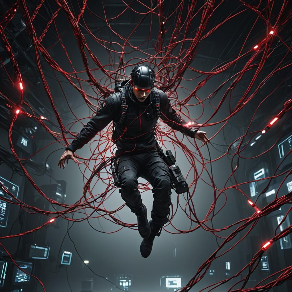 Cyberpunk Horror: Man Levitated by Cybernetic Cables