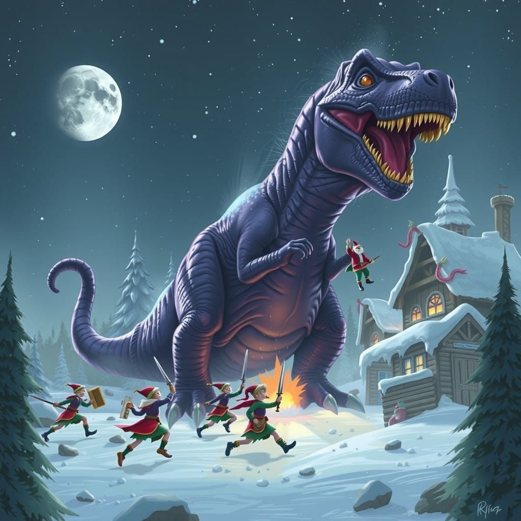 Tyrannosaurus Rex Rampages Through North Pole Village in Vib...