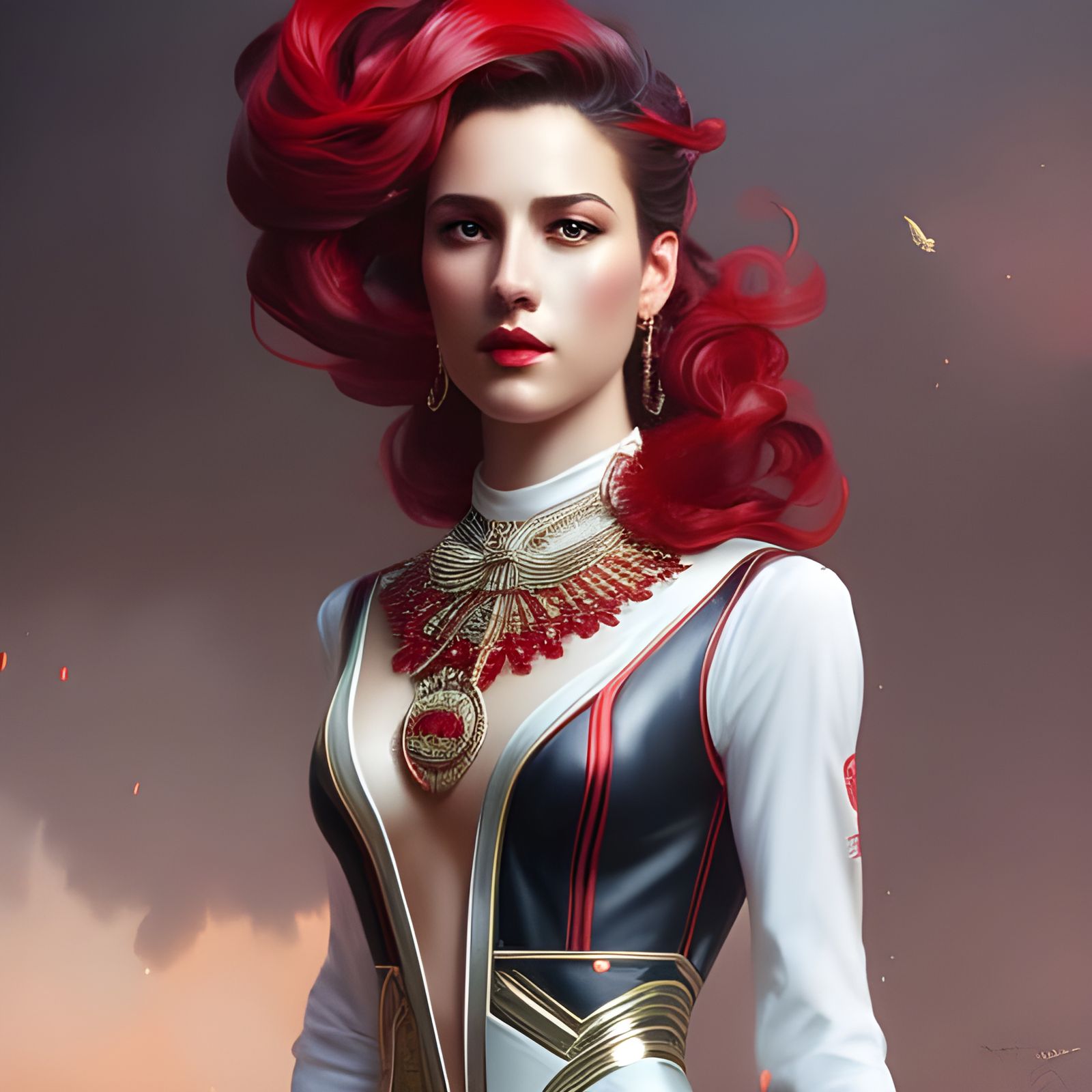 Red Fashion Portrait in Hyperdetailed Style