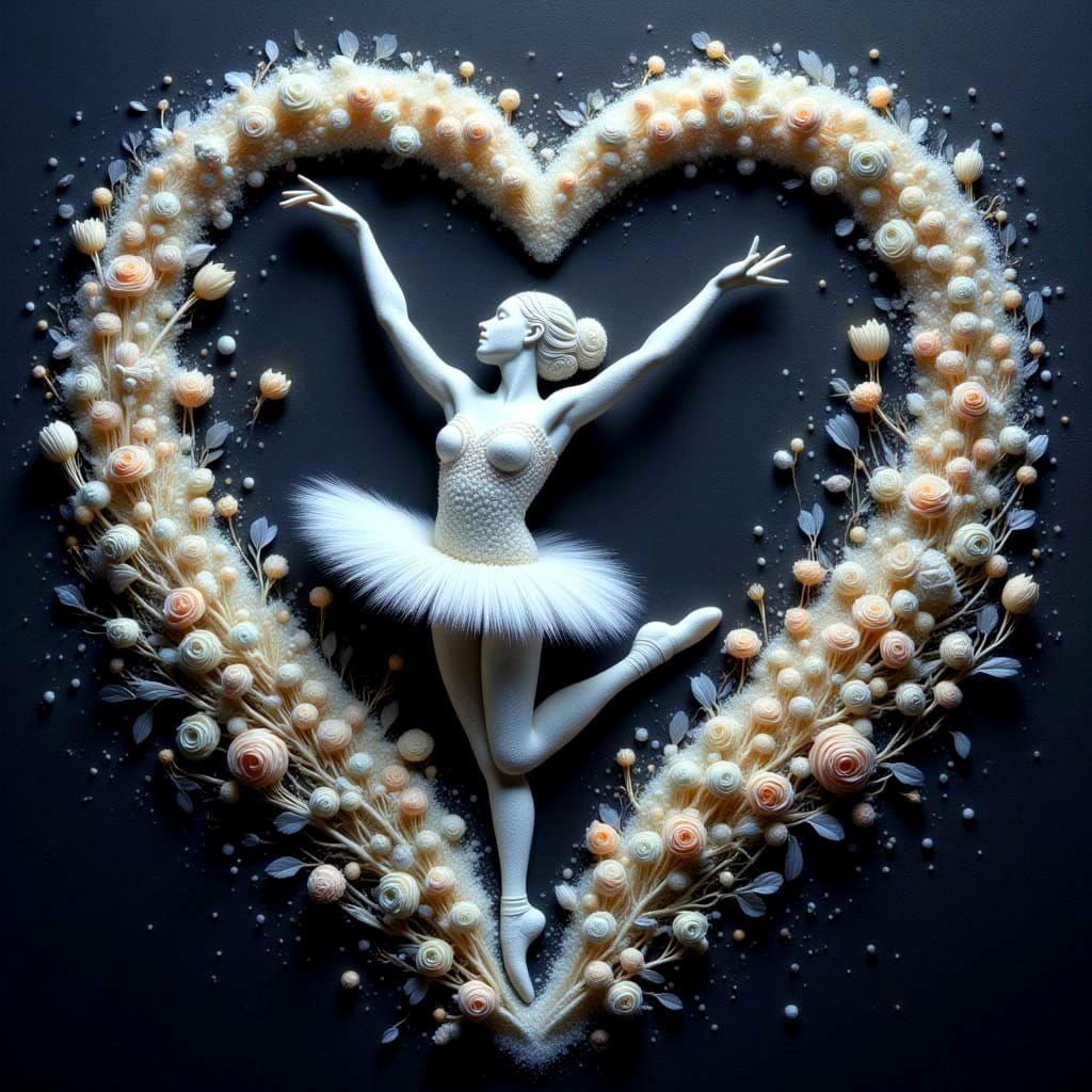 Ethereal Dancer Silhouette in Dark Gray, Adorned with Delica...